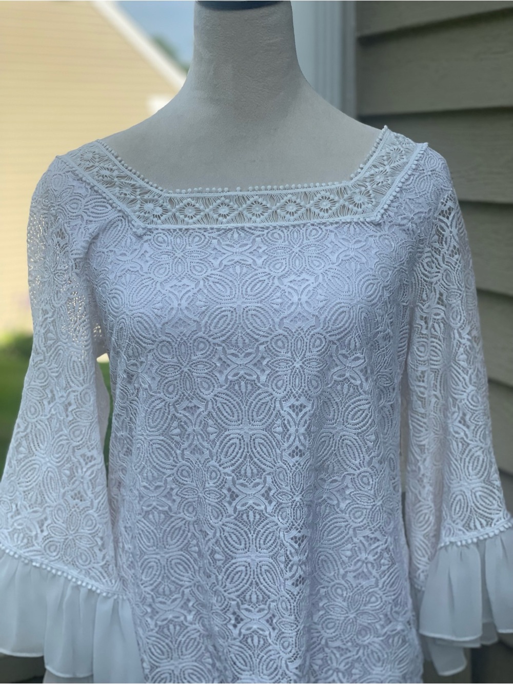 White Lace Boho Square-Neck Blouse